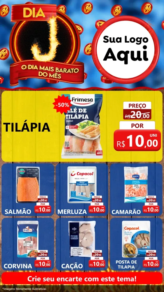 Modelo de Rede Social para Stories com o tema Dia J - O Dia Mais Barato Do Mês para Peixaria