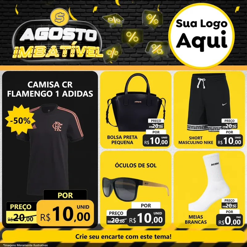 Modelo de Rede Social para Feed Facebook com o tema Agosto Imbatível para Roupas e acessórios