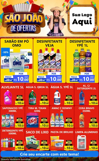 Modelo de Encarte para Encarte Grande com o tema São João de Ofertas para Produtos de Limpeza