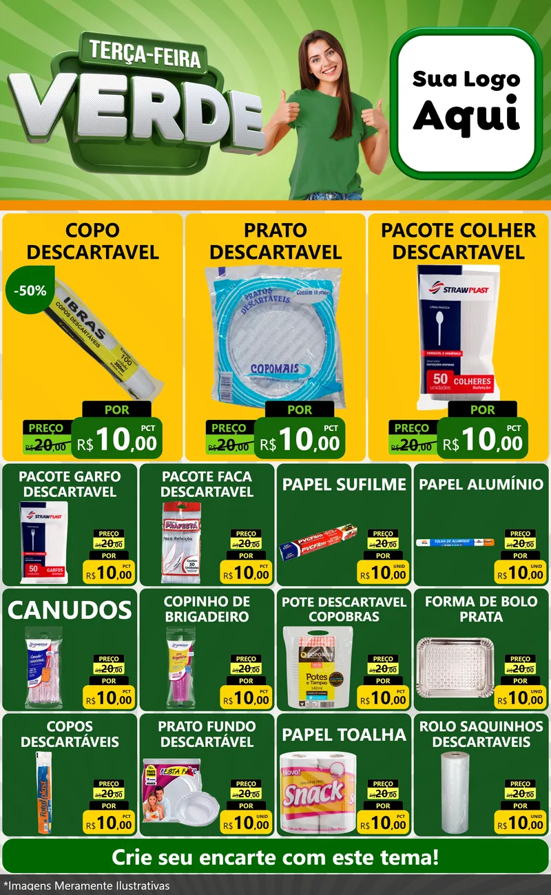 Modelo de Encarte para Encarte Grande com o tema Terça - Feira Verde para Embalagens