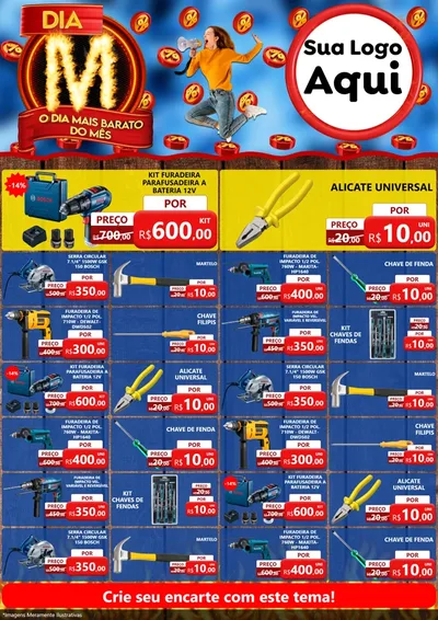 Modelo de Encarte para Encarte A4 Vertical com o tema Dia M - O Dia Mais Barato Do Mês para Maquinas e Ferramentas