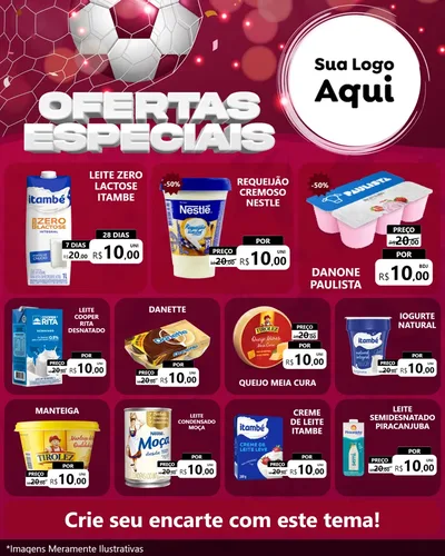 Modelo de Rede Social para Feed Instagram com o tema Ofertas Especiais - Futebol para Frios e Laticínios