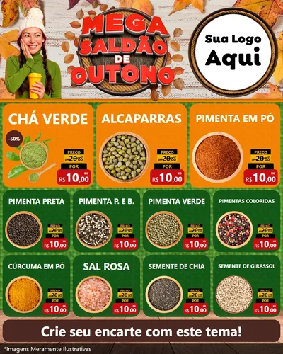 Modelo de Rede Social para Feed Instagram com o tema Mega Saldão de Outono para Produtos Naturais