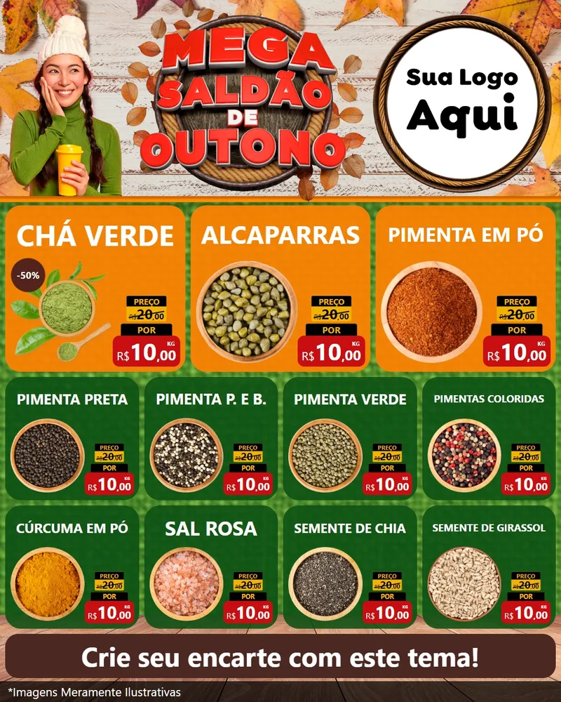 Modelo de Rede Social para Feed Instagram com o tema Mega Saldão de Outono para Produtos Naturais