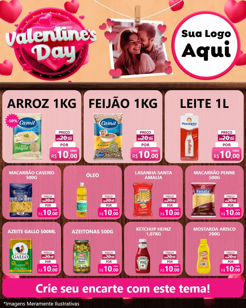 Modelo de Rede Social para Feed Instagram com o tema Valentine's Day para Supermercado