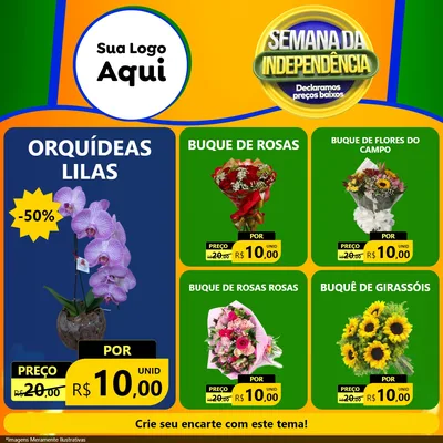 Modelo de Rede Social para Feed Facebook com o tema Semana da Independência Declaramos Preços Baixos para Floricultura e jardim