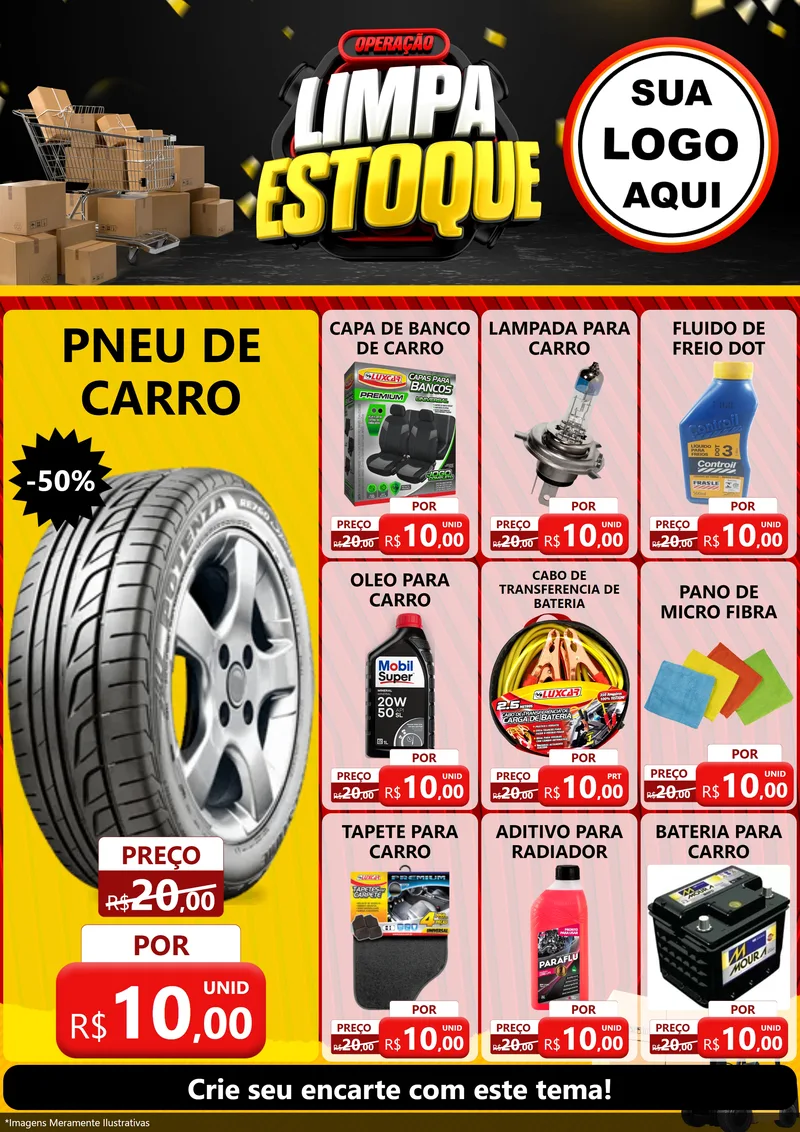 Modelo de Encarte para Encarte A4 Vertical com o tema Operação Limpa Estoque para Auto peças
