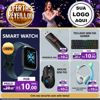 Modelo de Rede Social para Feed Facebook com o tema Ofertas de Réveillon para Informática