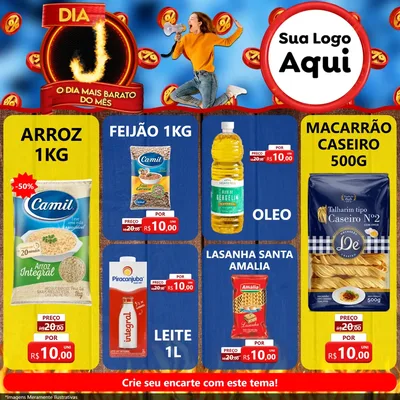 Modelo de Rede Social para Feed Facebook com o tema Dia J - O Dia Mais Barato Do Mês para Supermercado