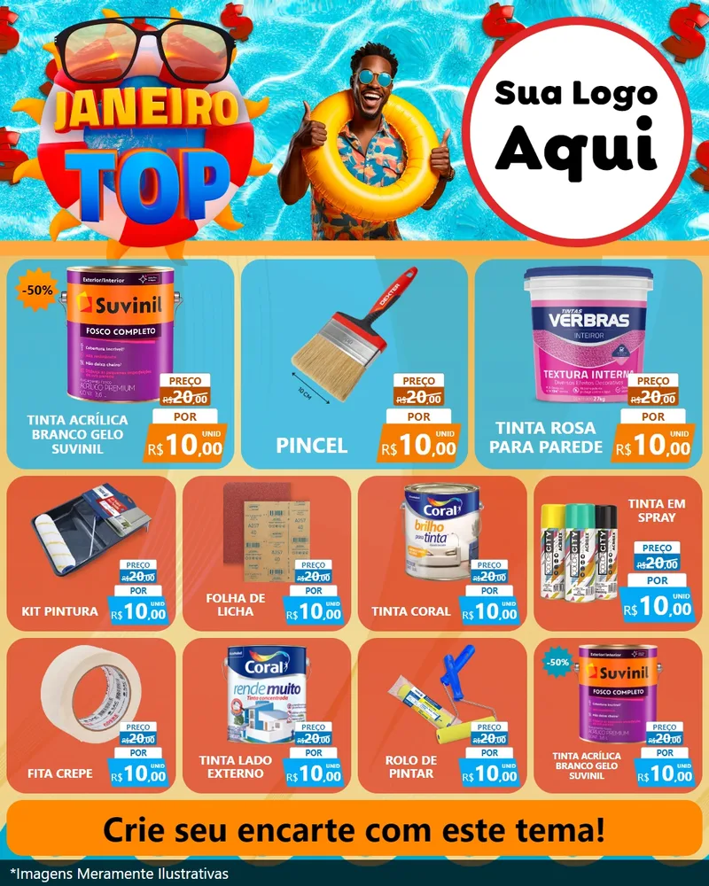 Modelo de Rede Social para Feed Instagram com o tema Janeiro Top para Tintas e Ferramentas