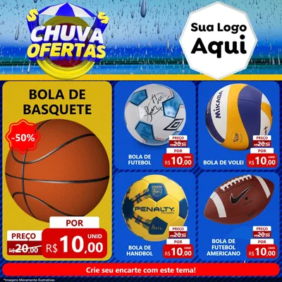 Modelo de Rede Social para Feed Facebook com o tema Chuva de Ofertas para Artigos Esportivos