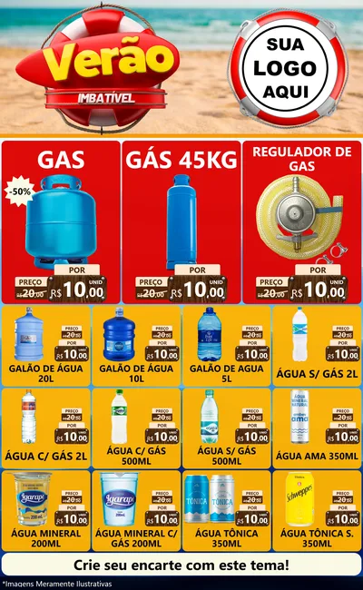 Modelo de Encarte para Encarte Grande com o tema Verão Imbatível para Água e gás