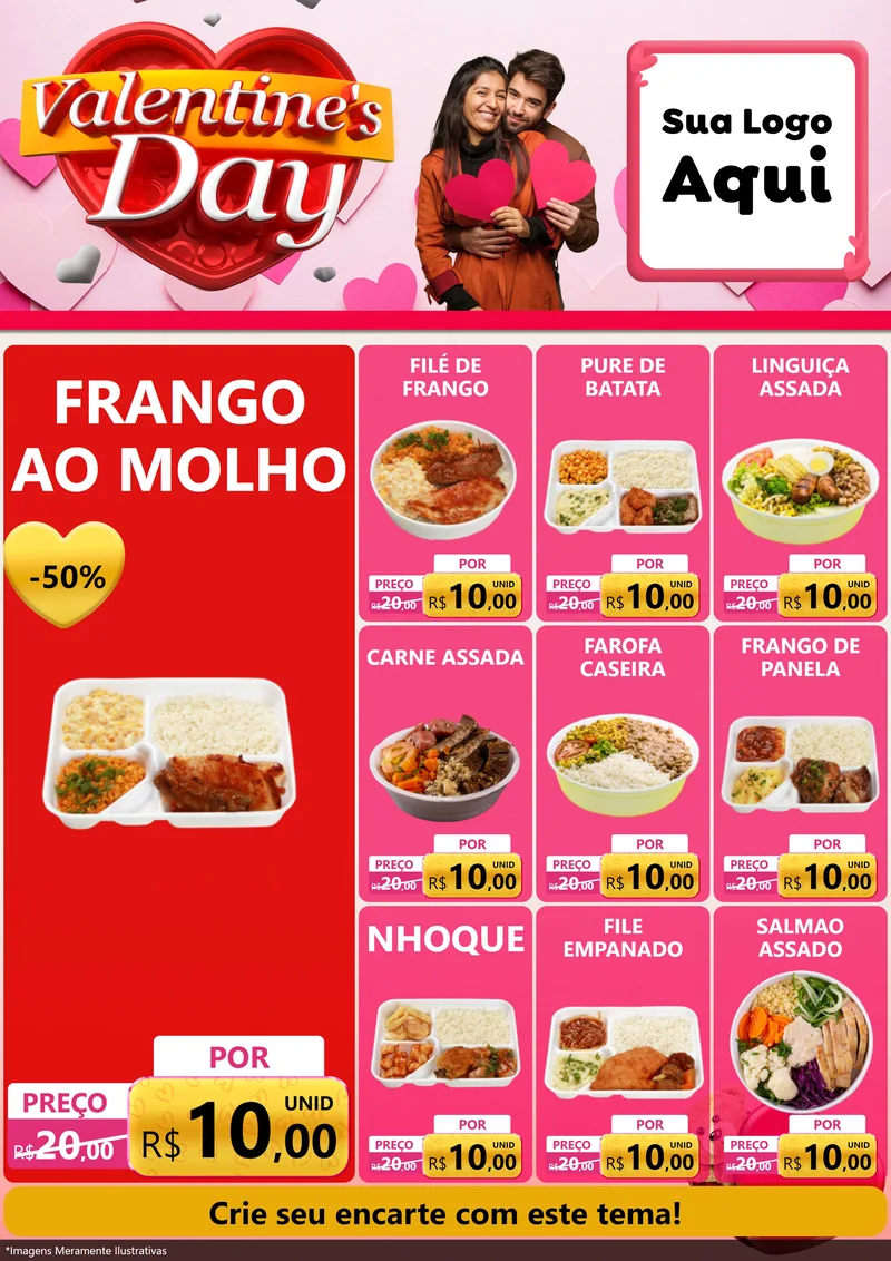 Modelo de Encarte para Encarte A4 Vertical com o tema Valentine's Day para Restaurante