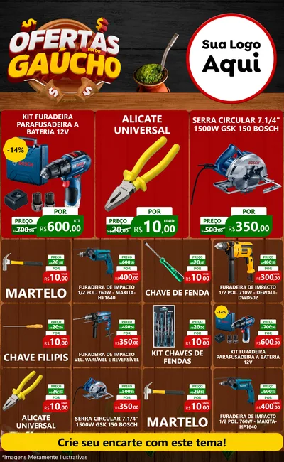 Modelo de Encarte para Encarte Grande com o tema Ofertas Dia do Gaúcho para Maquinas e Ferramentas