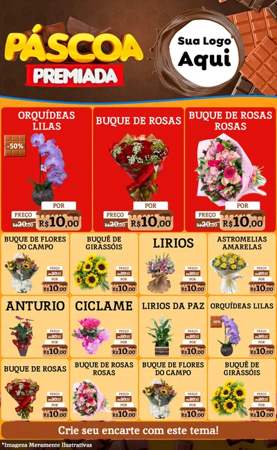 Modelo de Encarte para Encarte Grande com o tema Páscoa Premiada para Floricultura e jardim