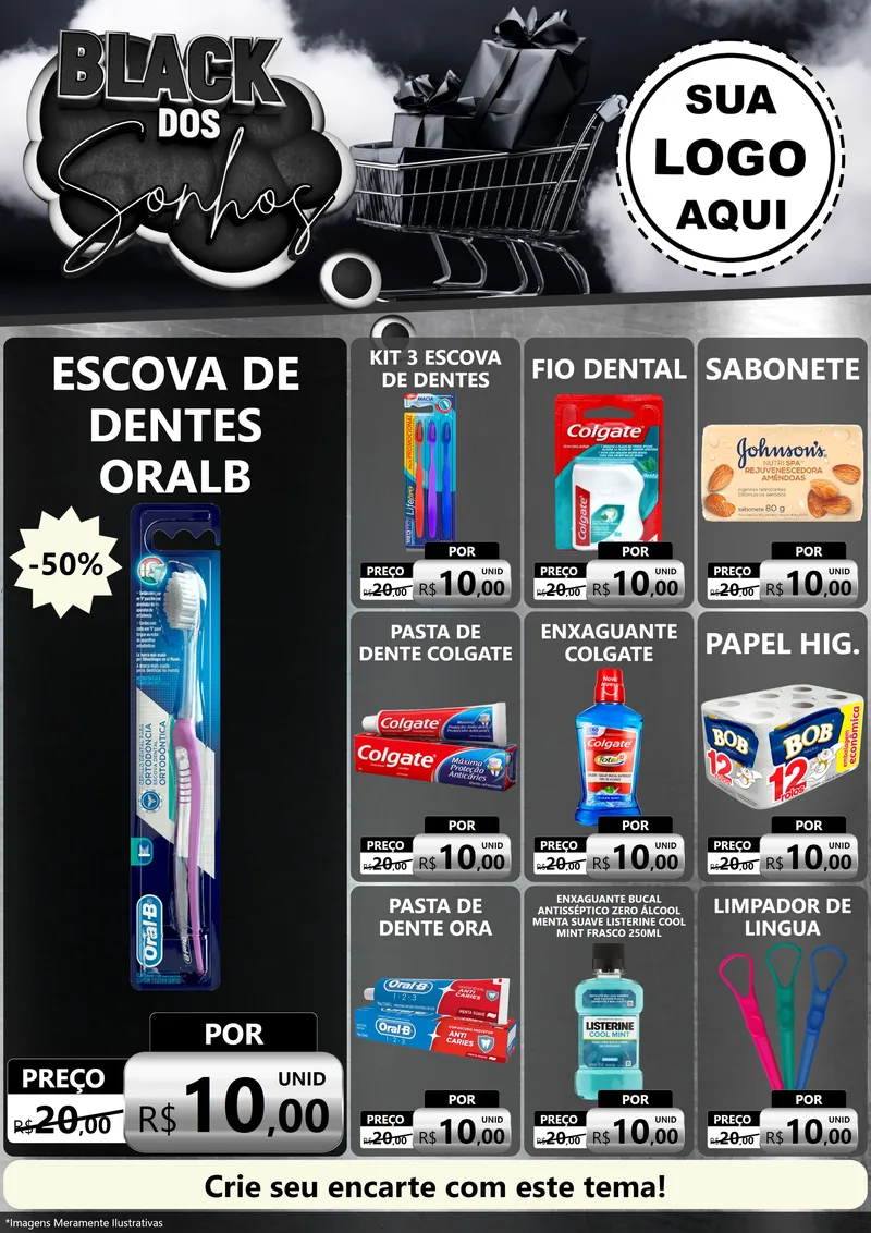 Modelo de Encarte para Encarte A4 Vertical com o tema Black dos Sonhos para Higiene Pessoal