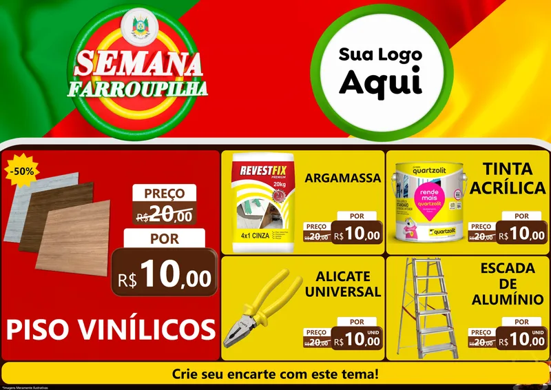 Modelo de Encarte para Encarte A4 Horizontal com o tema Semana Farroupilha para Material para Construção