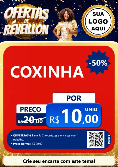 Modelo de Cartaz para Cartaz A4 Vertical com o tema Ofertas de Réveillon para Salgadaria