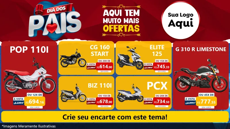 Modelo de TV para TV Horizontal com o tema Dia dos Pais para Concessionaria de Motos
