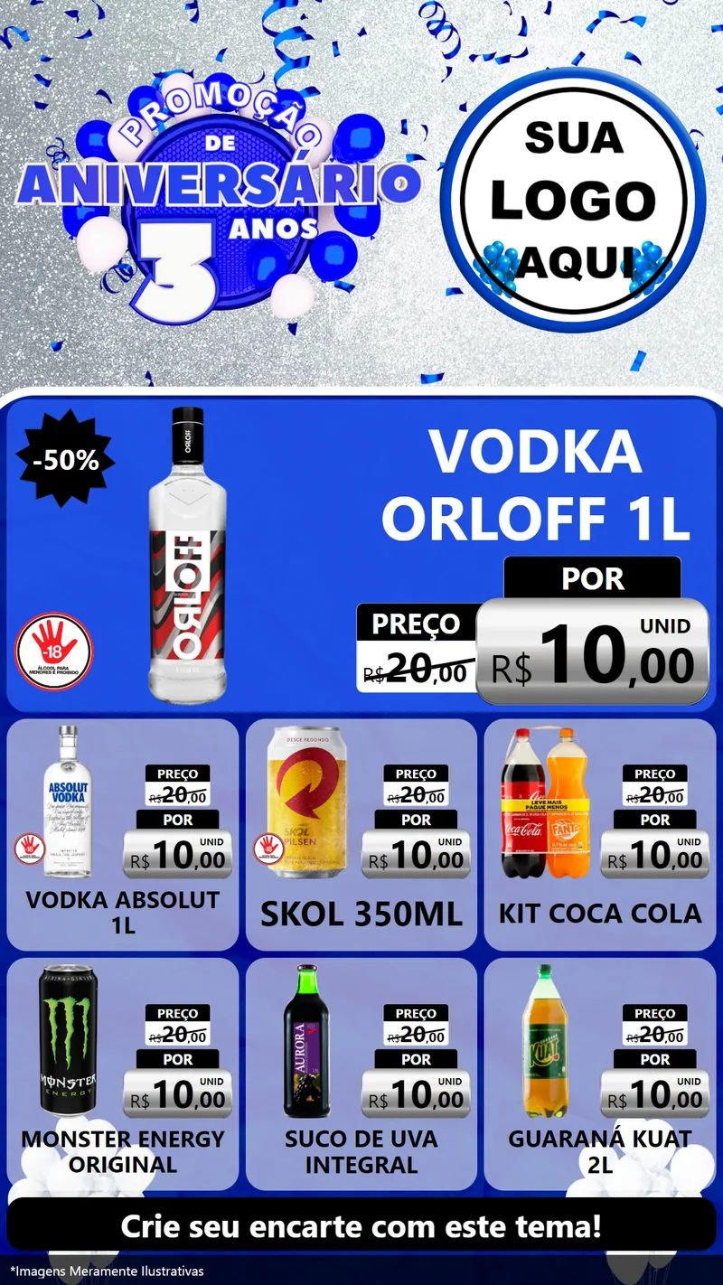 Modelo de Rede Social para Stories com o tema Promoção de Aniversário - 3 Anos para Distribuidora de bebidas