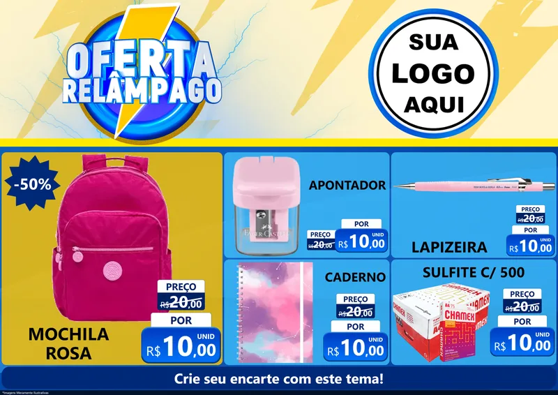 Modelo de Encarte para Encarte A4 Horizontal com o tema Oferta Relâmpago para Papelaria