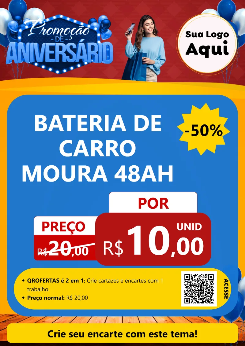 Modelo de Cartaz para Cartaz A4 Vertical com o tema Promoção de Aniversário para Baterias Elétricas