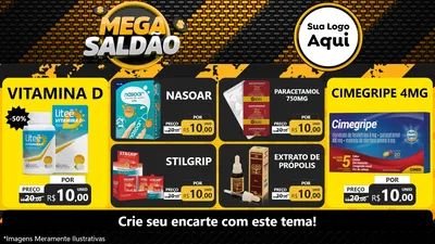 Modelo de TV para TV Horizontal com o tema Mega Saldão para Farmácia