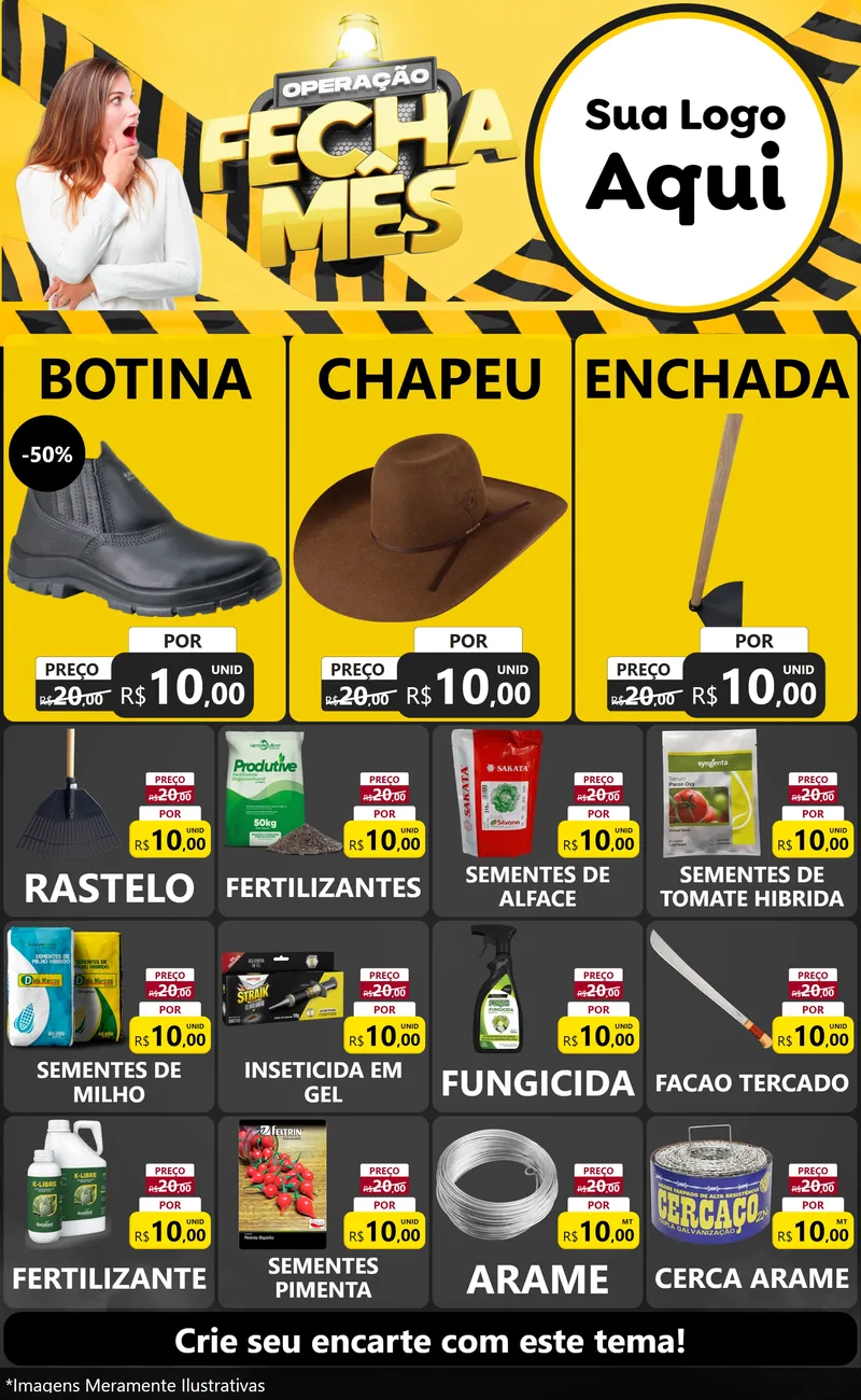 Modelo de Encarte para Encarte Grande com o tema Operação Fecha Mês para Agropecuária