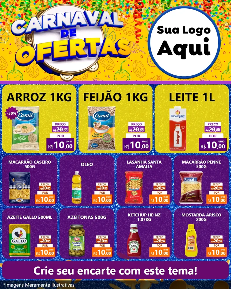 Modelo de Rede Social para Feed Instagram com o tema Carnaval de Ofertas para Supermercado