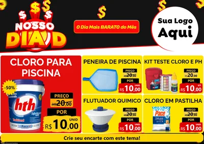 Modelo de Encarte para Encarte A4 Horizontal com o tema Nosso Dia D para Produtos para Piscina