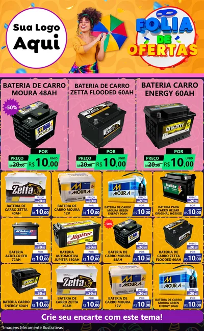 Modelo de Encarte para Encarte Grande com o tema Folia de Ofertas para Baterias Elétricas