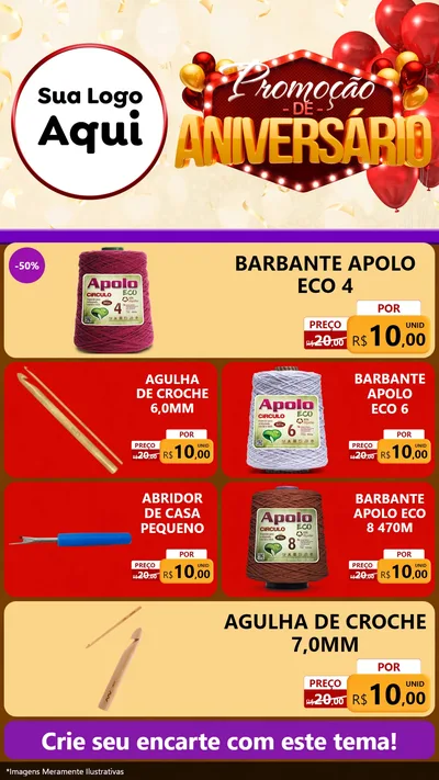 Modelo de TV para TV Vertical com o tema Promoção de Aniversário para Armarinho e Aviamentos