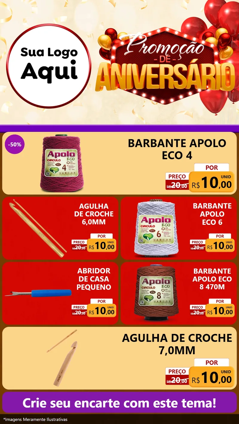 Modelo de TV para TV Vertical com o tema Promoção de Aniversário para Armarinho e Aviamentos