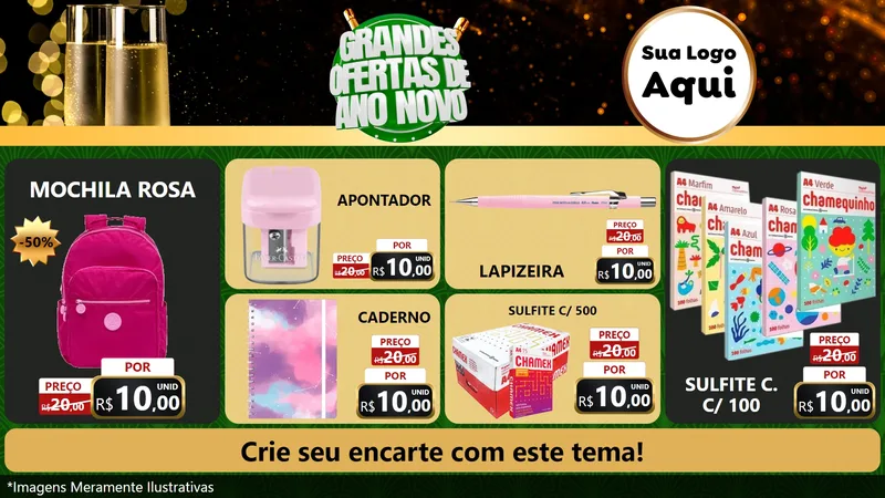 Modelo de TV para TV Horizontal com o tema Grandes Ofertas de Ano Novo para Papelaria