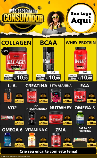 Modelo de Encarte para Encarte Grande com o tema Mês Especial do Consumidor para Suplementos alimentares