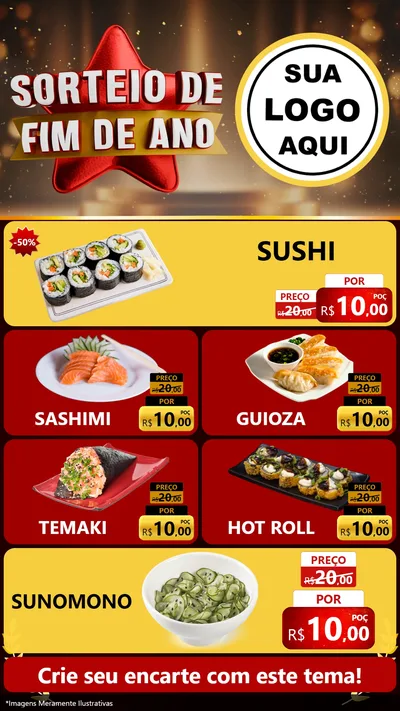Modelo de TV para TV Vertical com o tema Sorteio de Fim de Ano para Comida japonesa