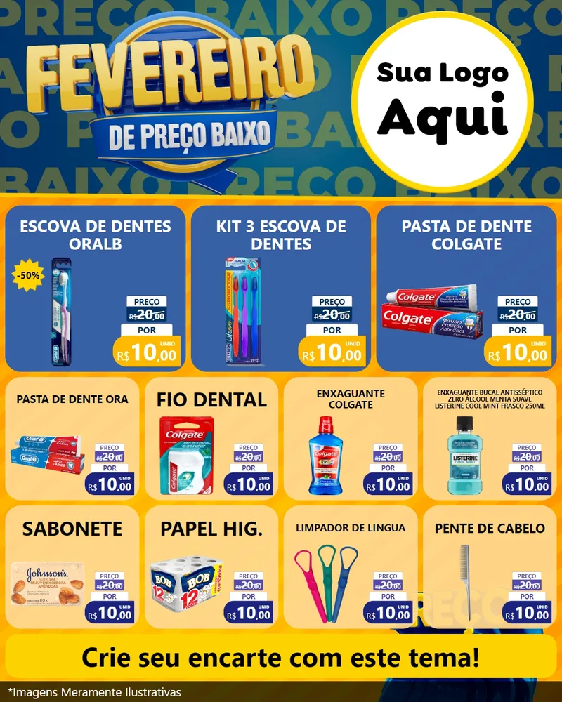 Modelo de Rede Social para Feed Instagram com o tema Fevereiro de Preço Baixo para Higiene Pessoal