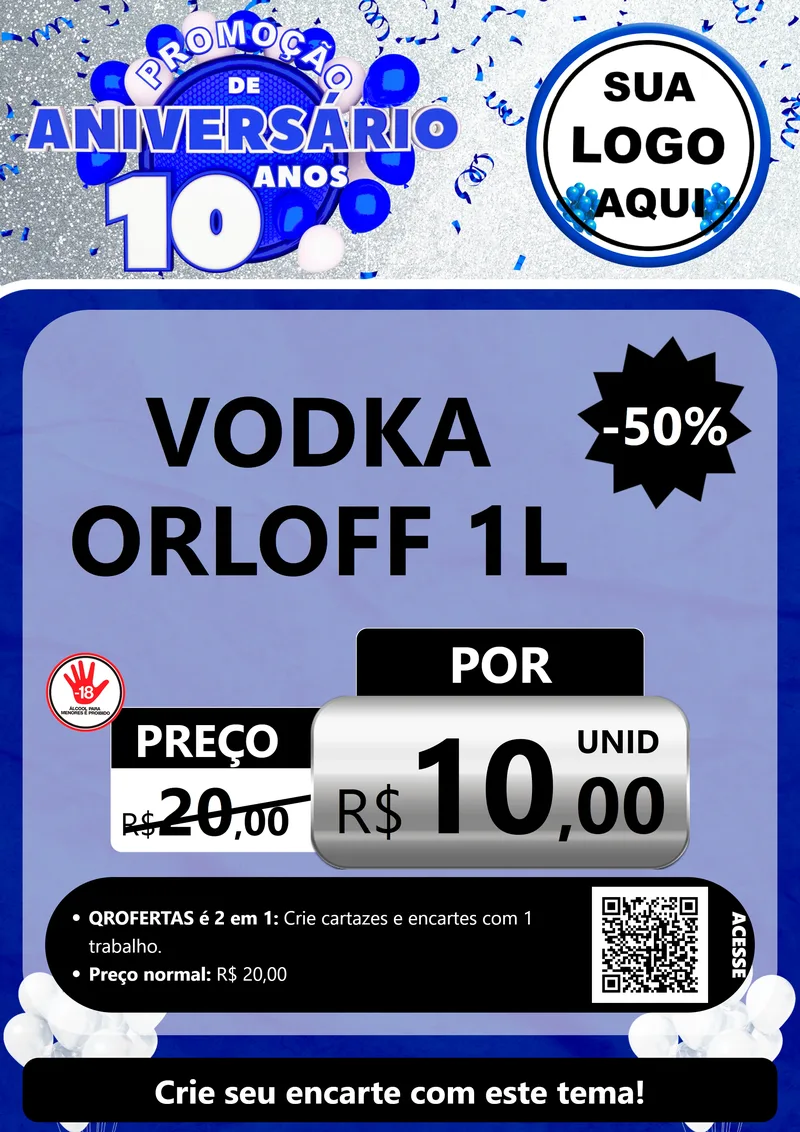 Modelo de Cartaz para Cartaz A4 Vertical com o tema Promoção de Aniversário - 10 Anos para Distribuidora de bebidas