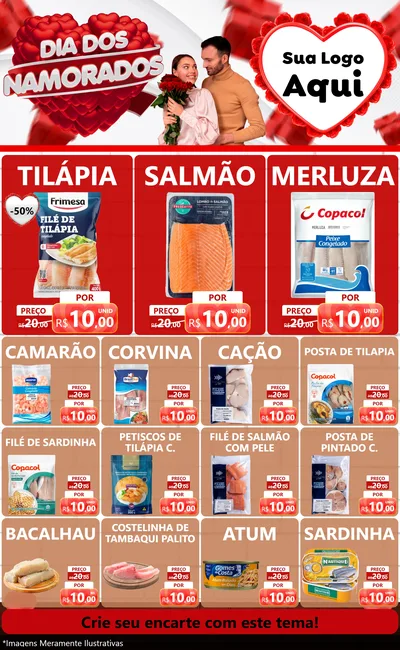 Modelo de Encarte para Encarte Grande com o tema Dia dos Namorados para Peixaria