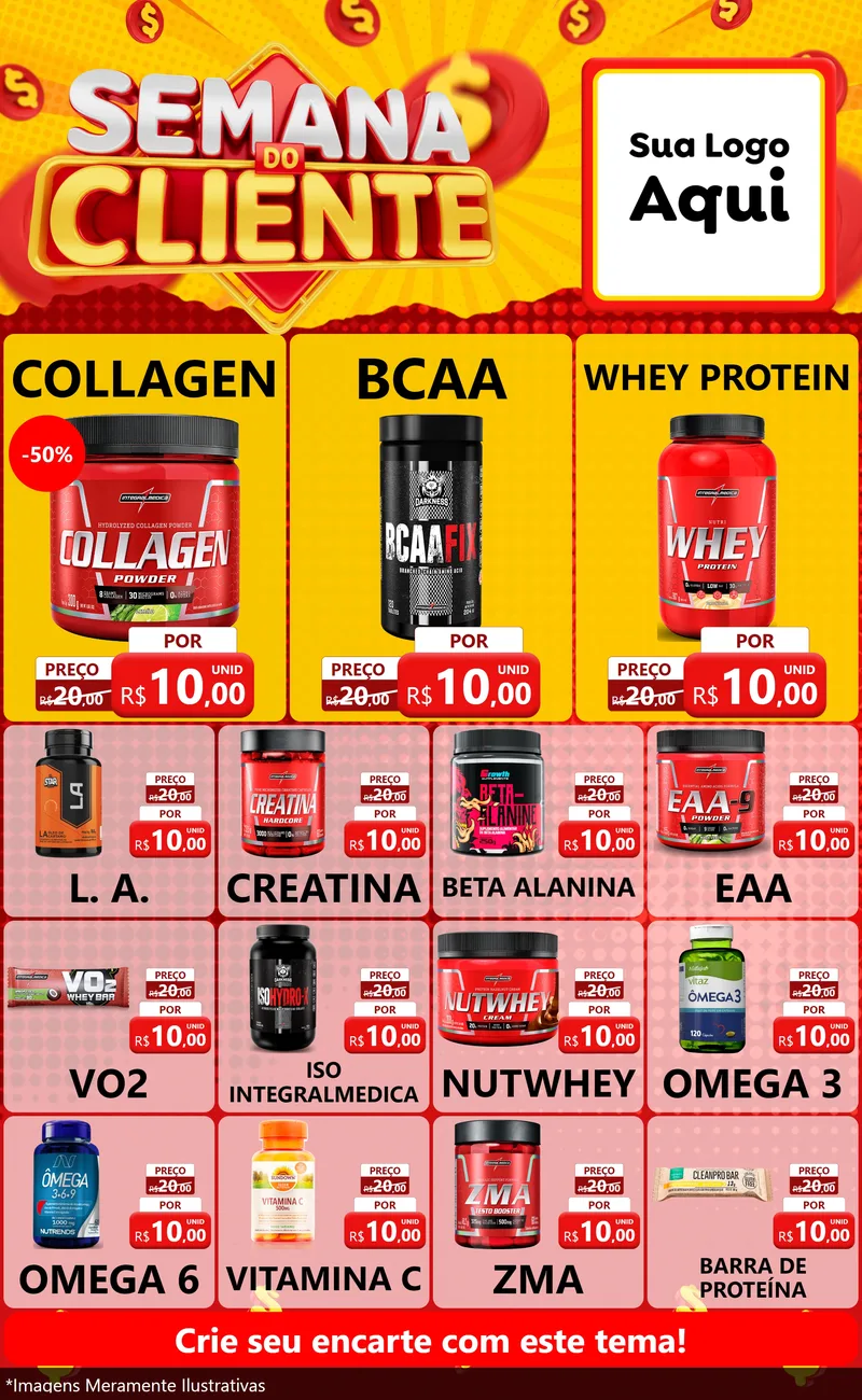 Modelo de Encarte para Encarte Grande com o tema Semana do Cliente para Suplementos alimentares