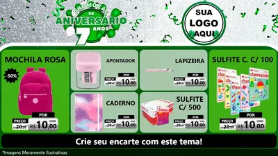 Modelo de TV para TV Horizontal com o tema Promoção de Aniversário - 7 Anos para Papelaria
