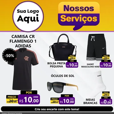 Modelo de Rede Social para Feed Facebook com o tema Nossos Serviços para Roupas e acessórios