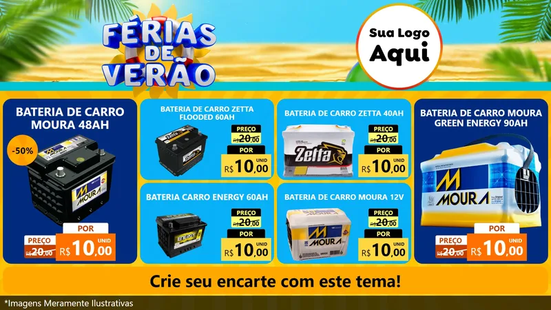 Modelo de TV para TV Horizontal com o tema Férias de Verão para Baterias Elétricas