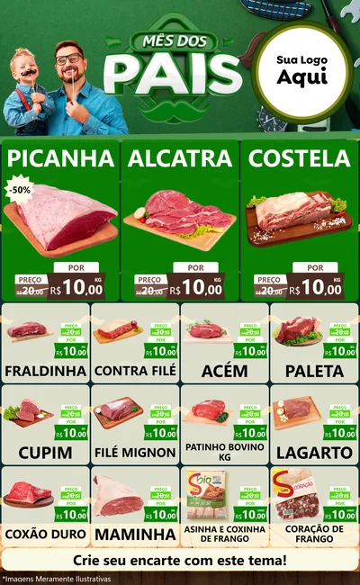 Modelo de Encarte para Encarte Grande com o tema Mês dos Pais para Açougue
