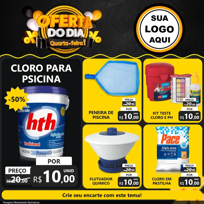 Modelo de Rede Social para Feed Facebook com o tema Oferta do Dia - Quarta Feira! para Produtos para Piscina
