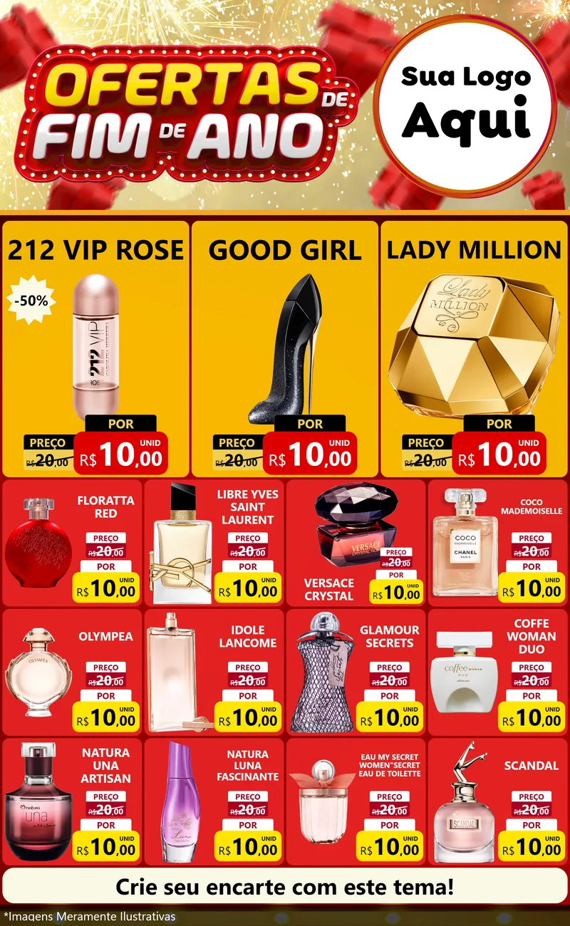 Modelo de Encarte para Encarte Grande com o tema Ofertas de Fim de Ano para Perfumes