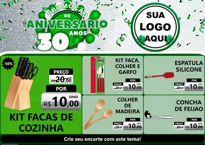 Modelo de Encarte para Encarte A4 Horizontal com o tema Promoção de Aniversário - 30 Anos para Utilidades Domésticas