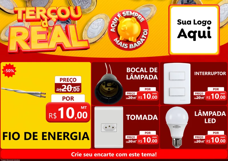 Modelo de Encarte para Encarte A4 Horizontal com o tema Terçou do Real para Materiais Elétricos