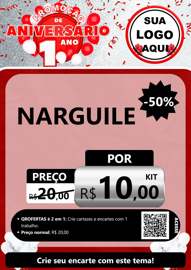 Modelo de Cartaz para Cartaz A4 Vertical com o tema Promoção de Aniversário - 1 Ano para Tabacaria