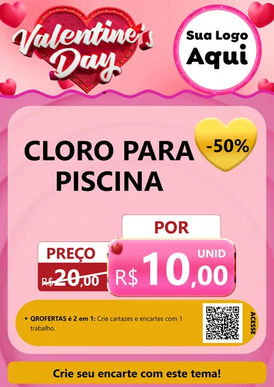 Modelo de Cartaz para Cartaz A4 Vertical com o tema Valentine's Day para Produtos para Piscina
